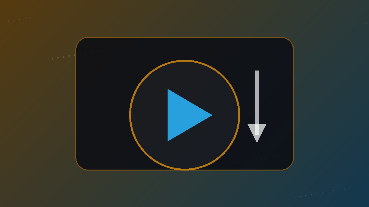 Abstract play button with offline arrow and stacked video quality bars for a YouTube offline guide